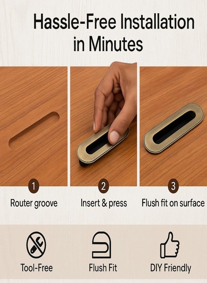 Atom 5 Inches Sliding Concealed Wardrobe Door Handle | Brass Antique Handle for Wardrobe, Cupboard, Drawer, Kitchen Cabinet, Almirah & Sliding Doors (Set of 2, CH-317) | Door Handles for Home - Image 4